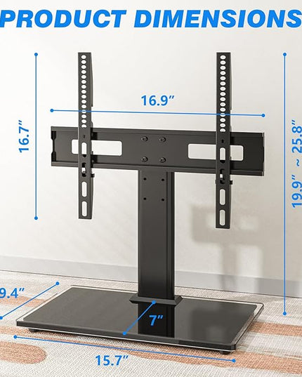 Universal TV Stand Mount for 27-60 inch TVs, Height Adjustable Table Top TV Stand Holds up to 88lbs, TV Mount Stand with Tempered Glass Base, Replacement TV Base Stands Max VESE 400x400mm - LeafyLoom