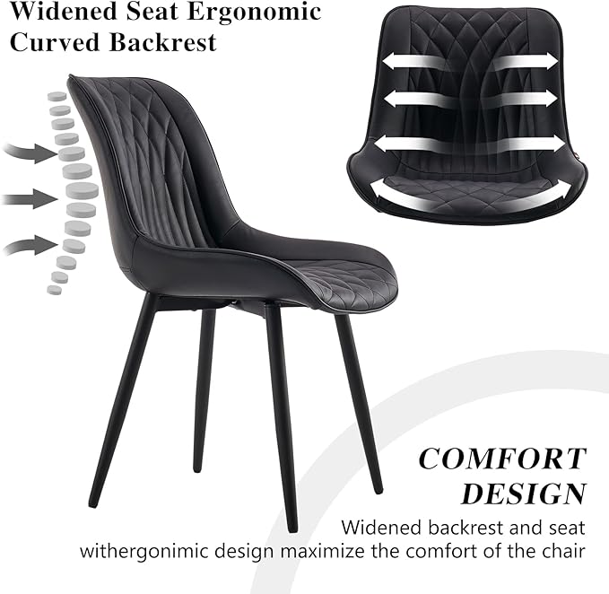 YOUNIKE Black Dining Chairs set of 2 with High Backs Mid Century Modern Kitchen & Dining Room Chairs PU Faux Leather Upholstered sillas de comedor Comfortable Large Padded Accent Chair with Metal Legs - LeafyLoom