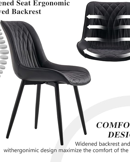 YOUNIKE Black Dining Chairs set of 2 with High Backs Mid Century Modern Kitchen & Dining Room Chairs PU Faux Leather Upholstered sillas de comedor Comfortable Large Padded Accent Chair with Metal Legs - LeafyLoom