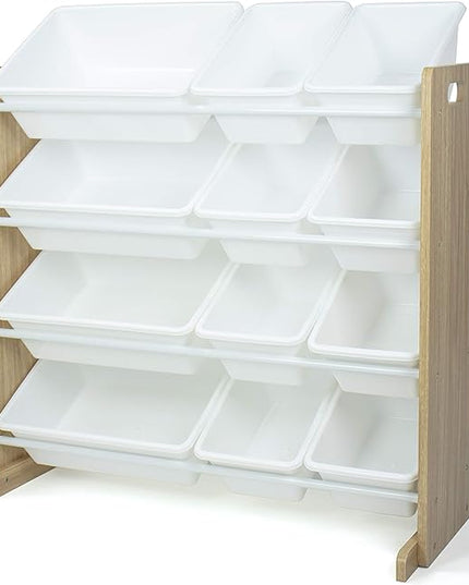 Humble Crew, Natural Wood/White Kids Toy Organizer with 12 Storage Bins - LeafyLoom