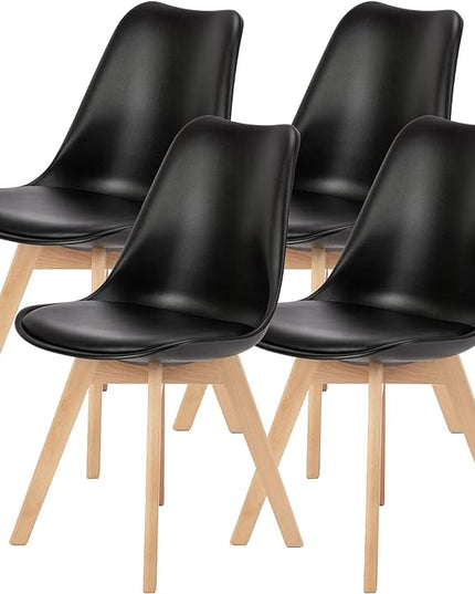 Sweetrcrispy Dining Chairs, Dining Chairs Set of 4, Dining Room Chairs, Kitchen Chairs, Mid Century Modern Chairs, PU Leather Upholstered Chairs with Wood Legs, Kitchen & Dining Room Chairs, Black - LeafyLoom