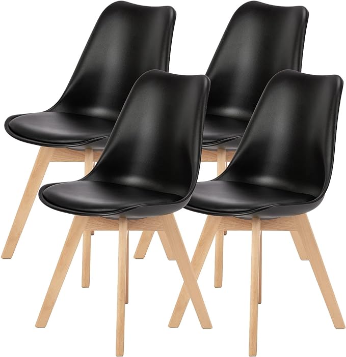 Sweetrcrispy Dining Chairs, Dining Chairs Set of 4, Dining Room Chairs, Kitchen Chairs, Mid Century Modern Chairs, PU Leather Upholstered Chairs with Wood Legs, Kitchen & Dining Room Chairs, Black - LeafyLoom
