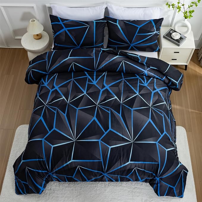 NTBED 3D Geometric Comforter Set for Boys Kids, Irregular Diamond Pattern Lightweight Microfiber Bedding Sets All Season (Dark Blue, Twin) - LeafyLoom