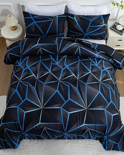 NTBED 3D Geometric Comforter Set for Boys Kids, Irregular Diamond Pattern Lightweight Microfiber Bedding Sets All Season (Dark Blue,Full) - LeafyLoom