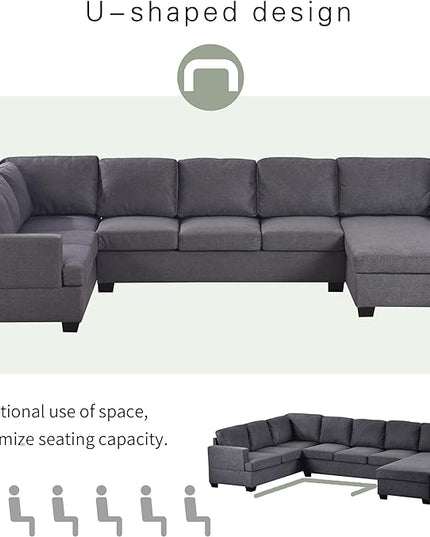 125.6" Large U-Shaped Sectional Sofa with Extra Wide Chaise Loung, Modern Oversized Modular Deep Seat Upholstered Couch for Home, Apartment, Living Room Furniture Set, Grey, 125.6 Inch - LeafyLoom