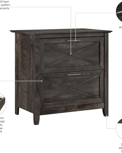 Bush Furniture Key West 2 Drawer Lateral File Cabinet in Dark Gray Hickory | Document Storage for Home Office | Accent Chest with Drawers - LeafyLoom