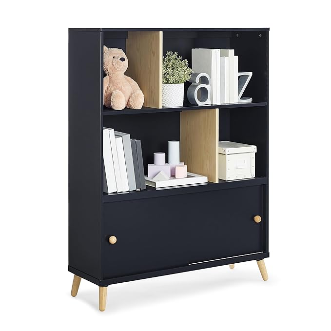 Delta Children Essex Bookcase - Greenguard Gold Certified, Black/Natural - LeafyLoom