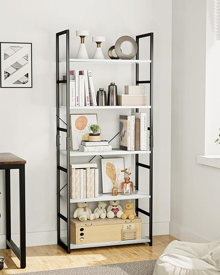 OTK 5 Tier Bookshelf, Tall Bookcase, Office Shelf Storage Organizer, Modern Book Shelf for Living Room, Bedroom, and Home Office, White Marble - LeafyLoom