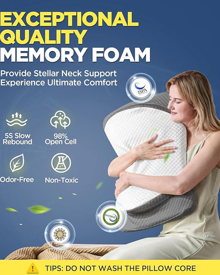 Ultra Comfort Cervical Neck Pillow for Pain Relief, Adjustable Side Sleeping Pillow Fit Shoulder Perfectly, Ergonomic Contour Memory Foam Pillow with Armrest Area, Bed Pillow for Back Stomach Sleeping - LeafyLoom