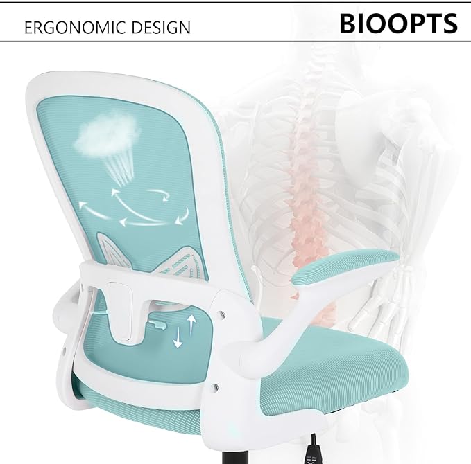 Office Chair Mesh Desk Chair with Flip Up Armrests Computer Chair Lumbar Support Ergonomic Chair Adjustable Swivel and Height Gaming Chair for Adults and Teens (NEW-BLUE, Classic) - LeafyLoom