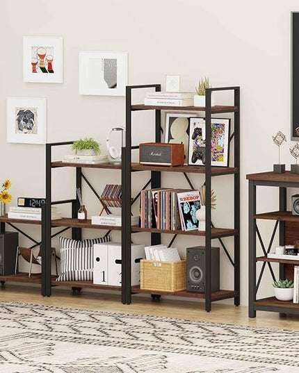 BON AUGURE 3 Tier Industrial Bookshelf, Office Small Open Book Shelf for Small Space, Short Wooden Etagere Bookcase (Rustic Oak) - LeafyLoom