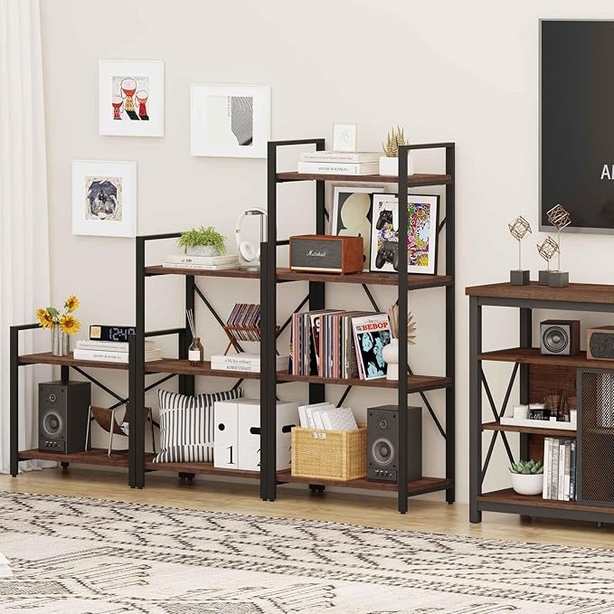 BON AUGURE 3 Tier Industrial Bookshelf, Office Small Open Book Shelf for Small Space, Short Wooden Etagere Bookcase (Rustic Oak) - LeafyLoom