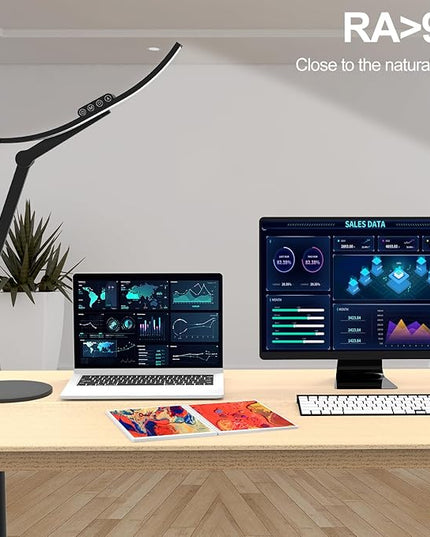 Led Desk Lamp for Home Office, Architect Curved Desk Lamp with Base Bright 1000LM Adjustable Desk Light Dimmable Touch Tall Table Light with 3 Rotatable Joints for Computer Workbench - LeafyLoom