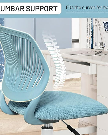 FurnitureR Kids Desk Chair, Small Mid Back Adjustable Swivel Computer Task Study Chair for Student, Fabric Armless Cute Rolling Children Office Chair, Light Blue - LeafyLoom