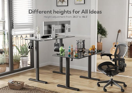 Glass Standing Desk, Small Electric Standing Desk Adjustable Height, 40 Inch Adjustable Stand Up Desk, Quick Install Home Office Computer Desk, Black - LeafyLoom