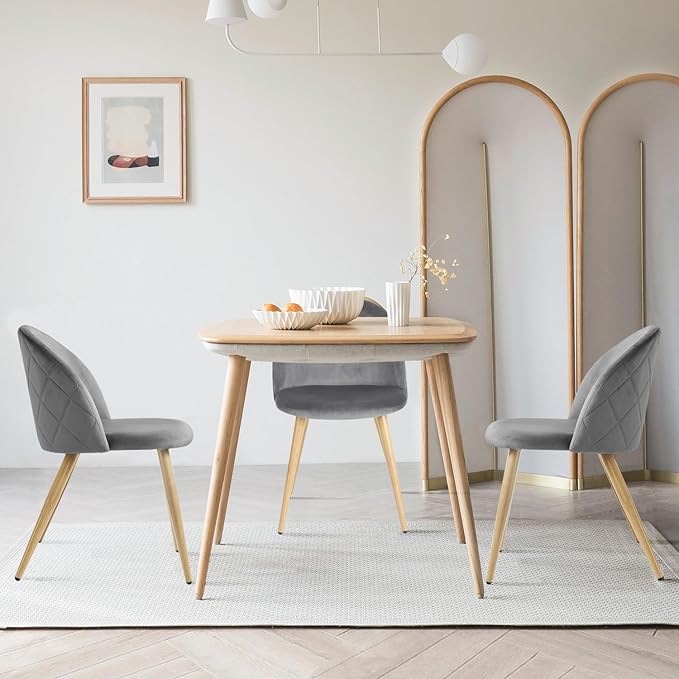 FurnitureR Upholstered Velvet Dining Chair Mid Back Armless with Wood Legs for Home Kitchen Bedroom Living Room, Set of 1, Grey - LeafyLoom