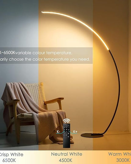 LED Floor Lamp with 3 Color Temperatures, Arc Floor Lamps Modern Standing Tall Lamp with Remote Control Reading Floor Lamp for Bedroom Office Classroom - LeafyLoom