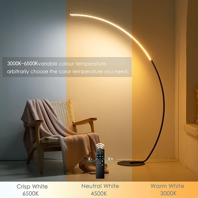 LED Floor Lamp with 3 Color Temperatures, Arc Floor Lamps Modern Standing Tall Lamp with Remote Control Reading Floor Lamp for Bedroom Office Classroom - LeafyLoom