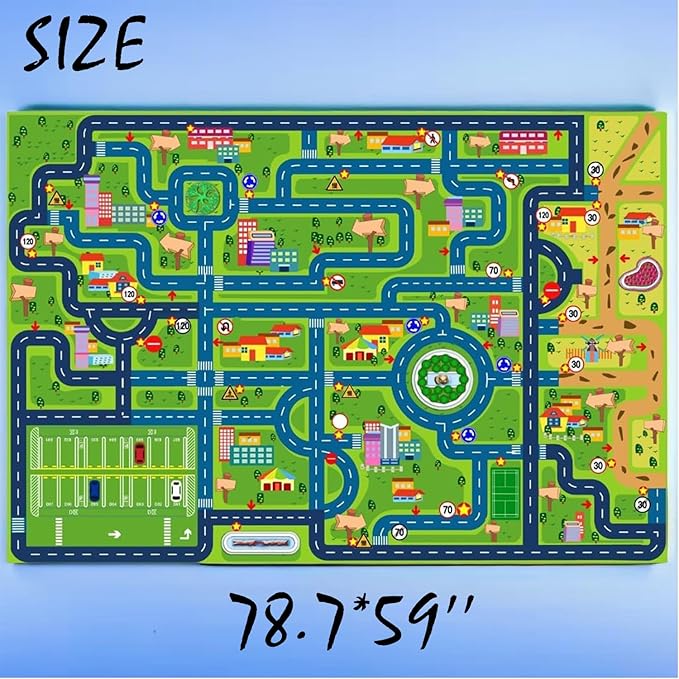 Car Rug Play Mat,Road Rug Kid Play Mat,Playroom Toy Car Mat, Kids Carpet City Map for Bedroom Classroom,Extra Large Thick (78.7X59 Inch) - LeafyLoom
