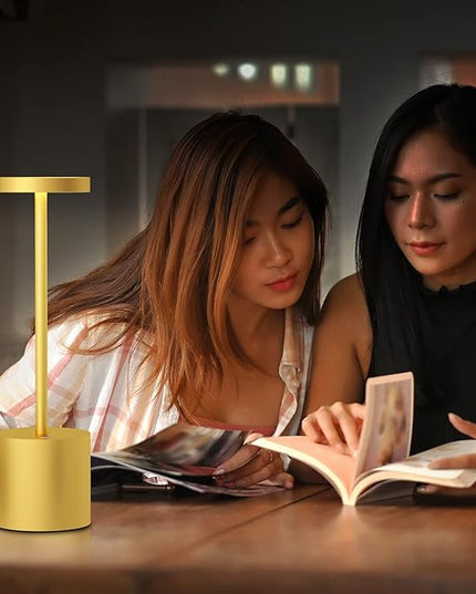 LED Cordless Table Lamps Set of 2,5000 mAh Rechargeable Table lamp,Portable 3 Color Stepless Dimmable Metal Outdoor Table Lamp,Table Light for Party/Restaurant/Cafe/Patio.(Gold) - LeafyLoom