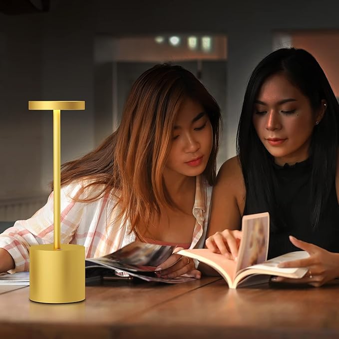 LED Cordless Table Lamps Set of 2,5000 mAh Rechargeable Table lamp,Portable 3 Color Stepless Dimmable Metal Outdoor Table Lamp,Table Light for Party/Restaurant/Cafe/Patio.(Gold) - LeafyLoom