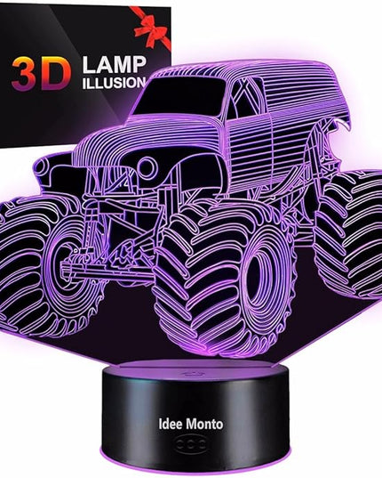 Monster Trucks Night Light for Boys 3D LED Lamp, Home Decor Lighting for Kids Room, Perfect Kids Room Decor, Inspired by The Iconic Grave Digger Monster Truck, Ideal Gift for Kids Fans - LeafyLoom