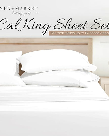 Linen Market Bed Sheets for California King Size Bed (White) - Sleep Better Than Ever With These Soft and Cooling California King Sheets - Deep Pocket Fits 16" Thick Beds - 4 Piece Cal King Sheet Set - LeafyLoom