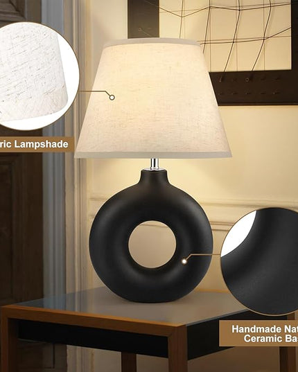 Black Ceramic Table Lamp for Living Room Bedroom, 21" Modern Bedside Lamps with 3 Color Temperature Farmhouse Rustic Table Lamps for Night Stands, Dorm, Office, Home Décor (Bulb Included) - LeafyLoom