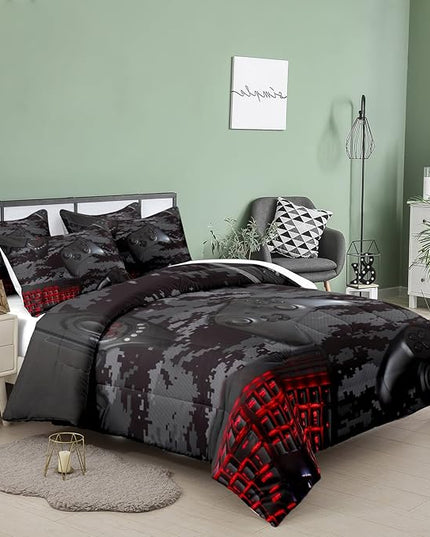 Tailor Shop Modern Camouflage Gaming Comforter Sets for Boys Gamer Comforter Red Mouse Keyboard Gamepad Bedding Set King Size with 1 Comforter 2 Pillowcases,03 - LeafyLoom
