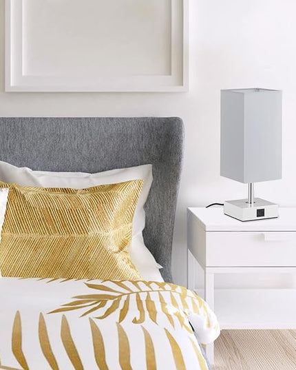 Ambimall Grey Table Lamp with USB Ports - 3 Way Touch Lamps Beside Desk, Nightstand Lamp for Bedrooms Living Room, Grey Shade with White Base, LED Bulb Included(Grey) - LeafyLoom