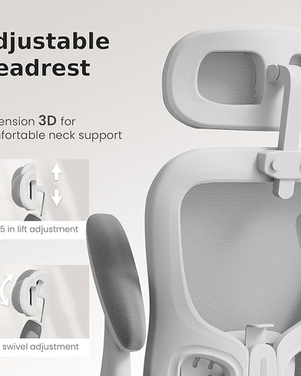 Ergonomic Office Chair, High Back Home Desk Chair with Adjustable Lumbar Support and Headrest, Breathable Mesh Swivel Task Chair, Executive Computer Chair White, 1 Pack - LeafyLoom