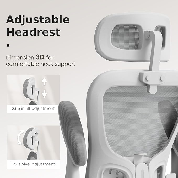 Ergonomic Office Chair, High Back Home Desk Chair with Adjustable Lumbar Support and Headrest, Breathable Mesh Swivel Task Chair, Executive Computer Chair White, 1 Pack - LeafyLoom