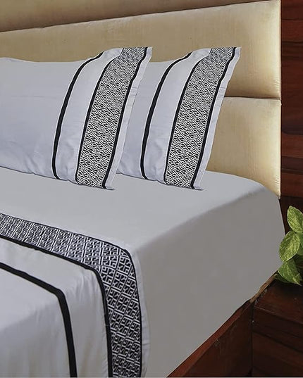 Egyptian Cotton Sheets Cal King Size - 1000 TC 4 Pc California King Sheets, Smooth Sateen Weave Sheets, 18" Deep Pocket, Ultra Luxury Sheets, Cal King Sheet Set - Black Embroidered Light Grey Sheets - LeafyLoom