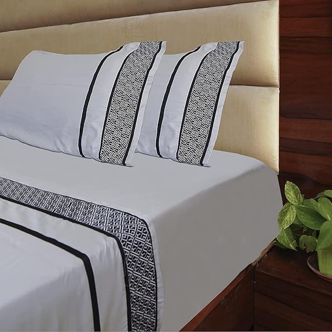 Egyptian Cotton Sheets Cal King Size - 1000 TC 4 Pc California King Sheets, Smooth Sateen Weave Sheets, 18" Deep Pocket, Ultra Luxury Sheets, Cal King Sheet Set - Black Embroidered Light Grey Sheets - LeafyLoom