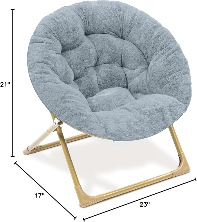 Milliard Mini Cozy Chair for Kids, Sensory Faux Fur Folding Saucer Chair for Toddlers, Grey - LeafyLoom