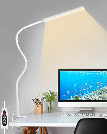 LED Desk Lamp, Swing Arm Table Lamp with Clamp, Flexible Gooseneck Task Lamp, Eye-Caring Architect Desk Light, 3 Modes 10 Brightness Levels, Memory Function Desk Lamps for Home Office, 10W - LeafyLoom