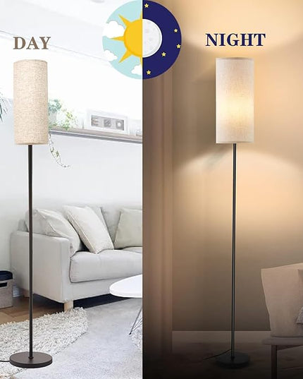 LED Floor Lamp Simple Design, Modern Floor Lamp with Shade, Tall Lamps for Living Room Bedroom Office Dining Room Kitchen, Black Pole Lamp with Foot Switch (Bulb Included) - LeafyLoom