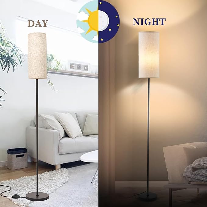 LED Floor Lamp Simple Design, Modern Floor Lamp with Shade, Tall Lamps for Living Room Bedroom Office Dining Room Kitchen, Black Pole Lamp with Foot Switch (Bulb Included) - LeafyLoom