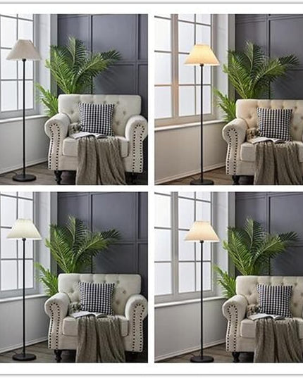 Black Pole Floor Lamp Simple Design Tall Lamp with Shade Standing Lamp with LED Bulb for Living Room and Bedroom - LeafyLoom