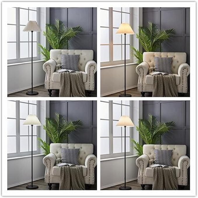 Black Pole Floor Lamp Simple Design Tall Lamp with Shade Standing Lamp with LED Bulb for Living Room and Bedroom - LeafyLoom
