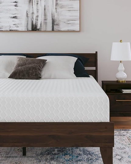 Signature Design by Ashley California King Size Chime 10 Inch Medium Firm Memory Foam Mattress with Green Tea & Charcoal Gel - LeafyLoom