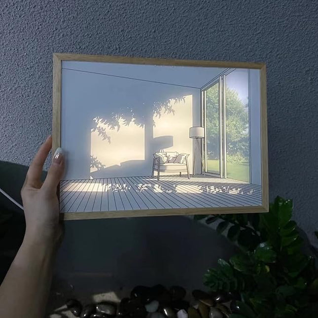 Adjustable Lighting Painting Decoration, 3-Color LED Acrylic Light Painting Decoration, Experience Light and Shadow The Art of Photo Frame Create a Magical Atmosphere for Wall Art Home Decor (A) - LeafyLoom