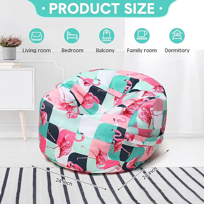 2 Pcs Bean Bag Chair for Kids 24" Empty Bean Bag with Carrying Handle Removable Washable Canvas Storage Bean Bag for Organizing Toy Room Decor(Tropical) - LeafyLoom