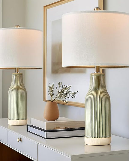 Lamp for Bedroom: 23.75" Single Ceramic Table Lamp - Modern Small Lamp Bedside Lamp Living Room Lamp Nightstand Lamp Vintage Lamp Farmhouse Lamp Green Lamp… - LeafyLoom