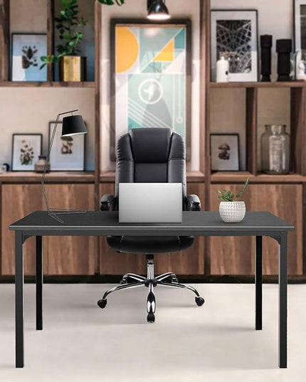 YSSOA 40/47 Inch Computer, Modern Simple Style Home Office, Study Student Writing, Vintage Wooden Desk, Black-Thickened - LeafyLoom