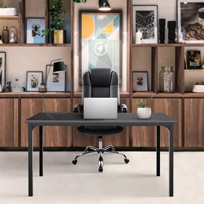 YSSOA 40/47 Inch Computer, Modern Simple Style Home Office, Study Student Writing, Vintage Wooden Desk, Black-Thickened - LeafyLoom