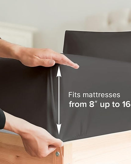 Cal King Size 4 Piece Sheet Set - Comfy Breathable & Cooling Sheets - Hotel Luxury Bed Sheets for Women & Men - Deep Pockets, Easy-Fit, Soft & Wrinkle Free Sheets - Charcoal Oeko-Tex Bed Sheet Set - LeafyLoom