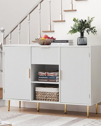 Storage Cabinet, Modern Accent Buffet Cabinet, FreeStanding Sideboard and Buffet Storage, Adjustable Shelves with 2 Doors Drawer for Bedroom, Living Room, Kitchen or Hallway,White - LeafyLoom