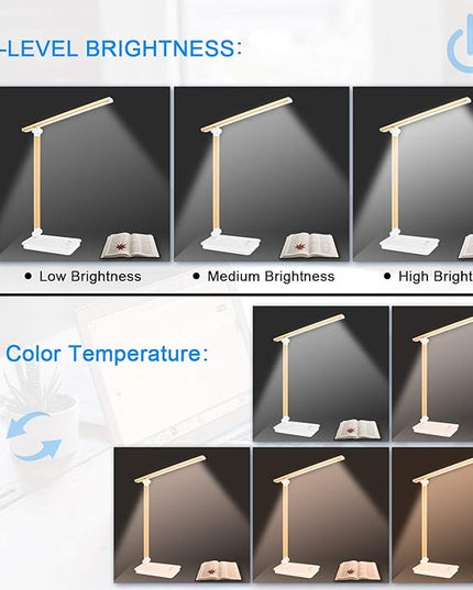 Desk Lamps for Home Office Dimmable LED Desk Lamp with USB Charging Port, Eye Caring Table Lamp, Touch Control with 5 Lighting Modes 3 Level Brightness - LeafyLoom