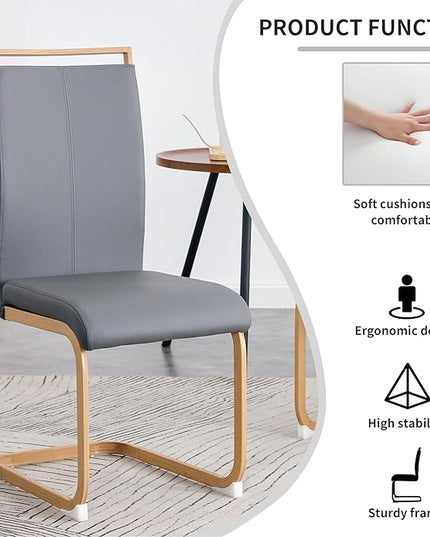 Dining Chairs Set of 4,High Back Grey Kitchen Chairs,Faux Leather Side Chair with Woodgrain Coloured Metal Legs,Easy to Clean Modern Upholstered Dining Chairs,Ideal for Living Room - LeafyLoom